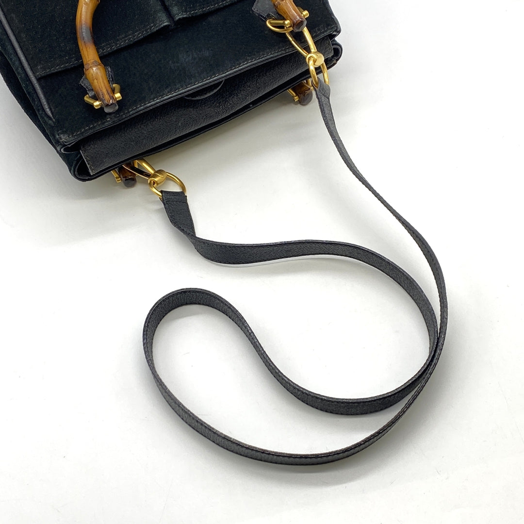 GUCCI グッチ 000 122 0316 バンブー ハンドバッグ スウェード ブラック