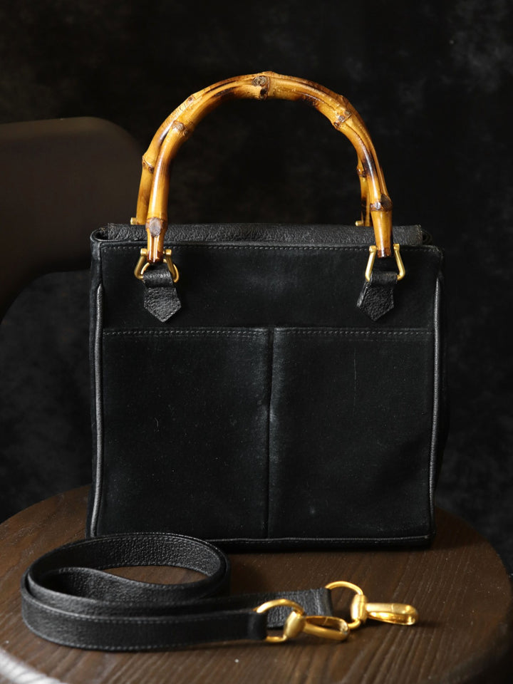 GUCCI グッチ 000 122 0316 バンブー ハンドバッグ スウェード ブラック