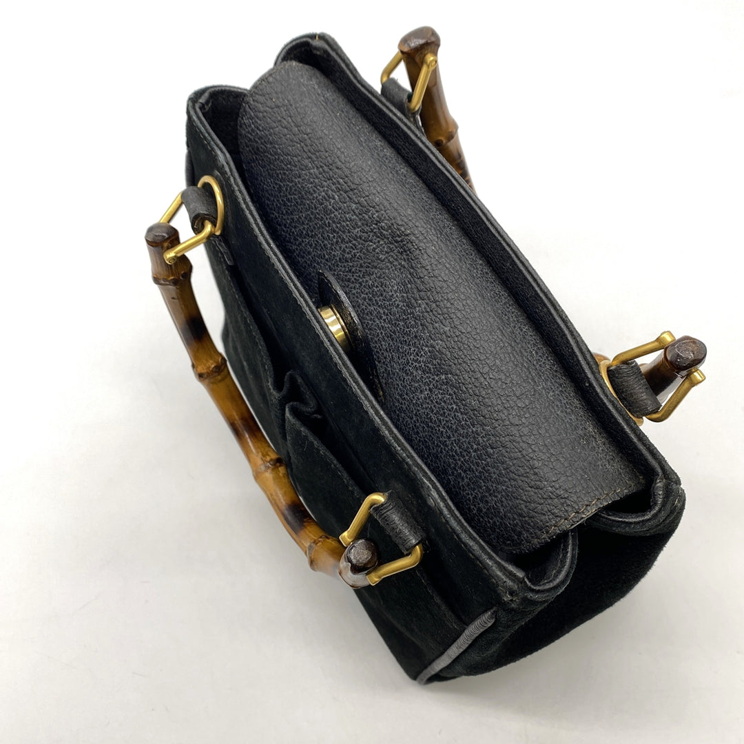 GUCCI グッチ 000 122 0316 バンブー ハンドバッグ スウェード ブラック