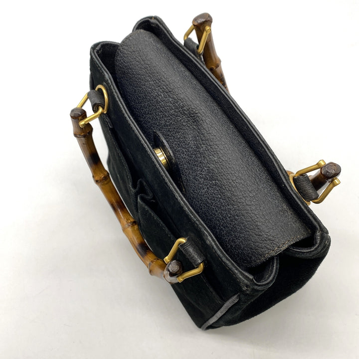 GUCCI グッチ 000 122 0316 バンブー ハンドバッグ スウェード ブラック