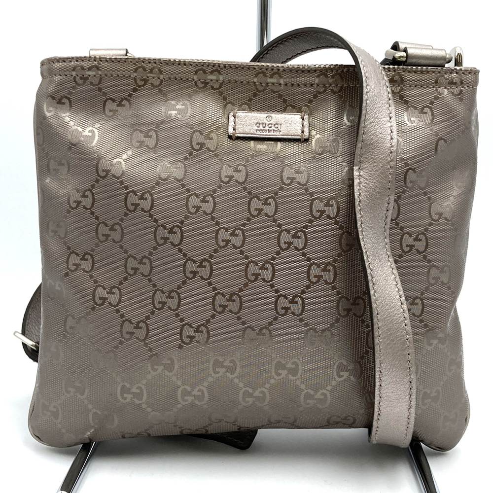 GUCCI グッチ 201538 斜め掛けショルダーバッグ ボディバッグ GGインプリメ メタリックピンク ブラウン