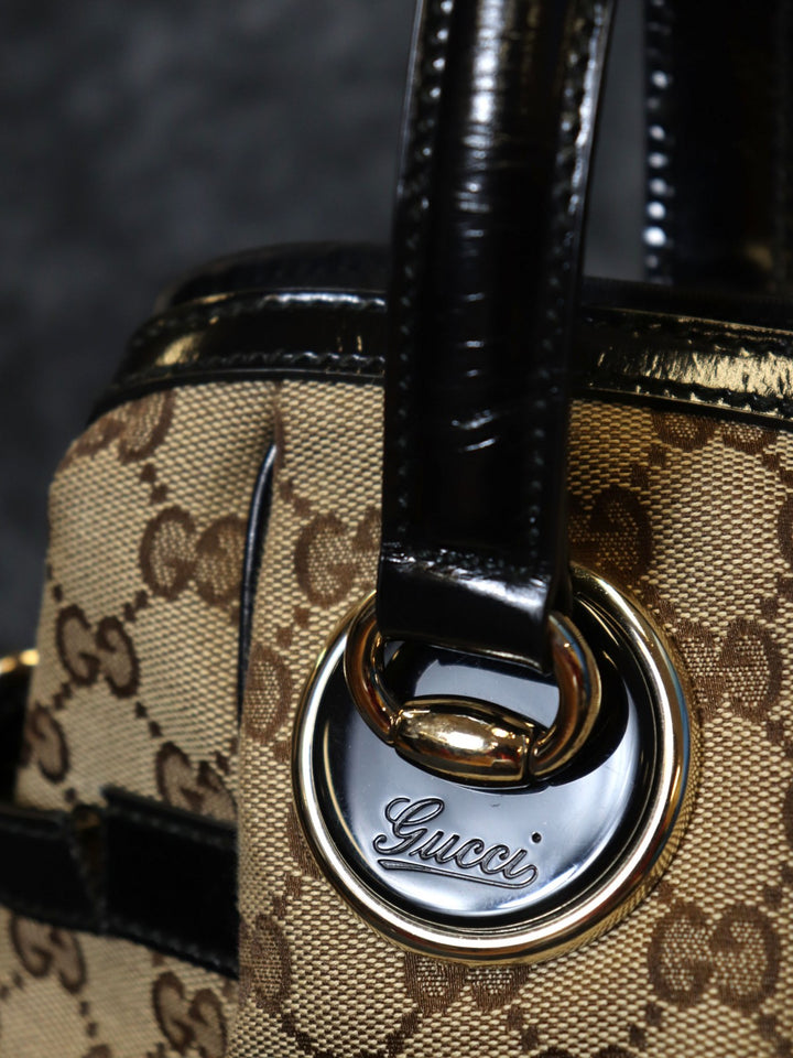 GUCCI グッチ 203528 トートバッグ ショルダーバッグ GGキャンバス ベージュ×ブラック ブランド