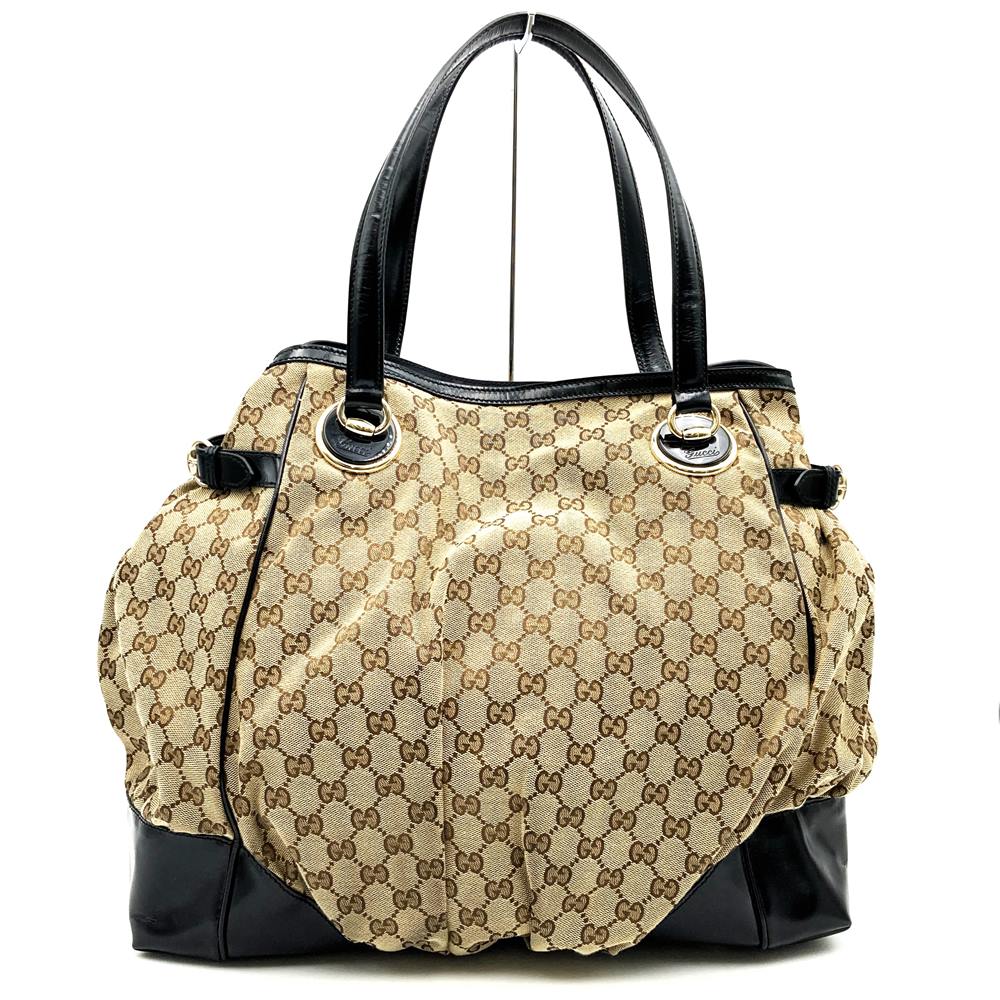 GUCCI グッチ 203528 トートバッグ ショルダーバッグ GGキャンバス ベージュ×ブラック ブランド
