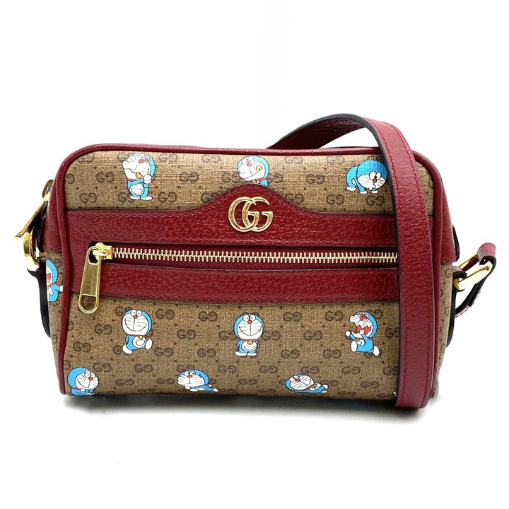 GUCCI グッチ 647784 ドラえもんコラボ ショルダーバッグ マイクロGG ブラウン レッド レディース