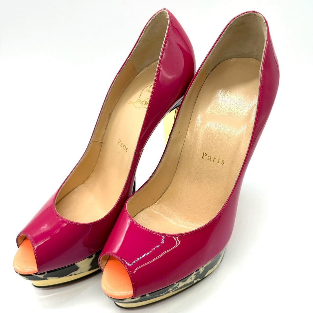 Christian Louboutin クリスチャン ルブタン ハイヒール 24.5 39 プラットフォーム オープントゥ エナメル ピンク