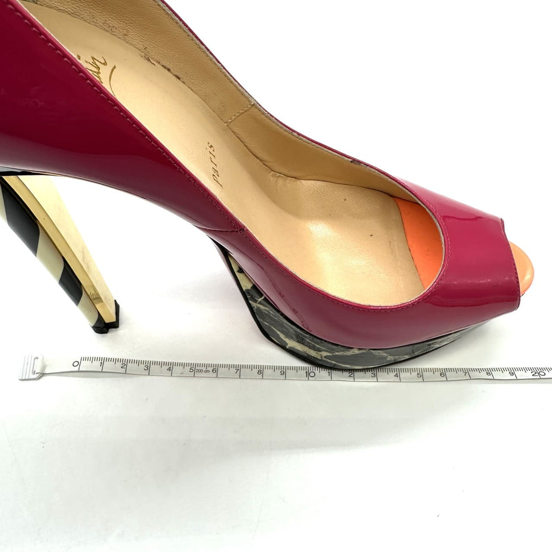Christian Louboutin クリスチャン ルブタン ハイヒール 24.5 39 プラットフォーム オープントゥ エナメル ピンク