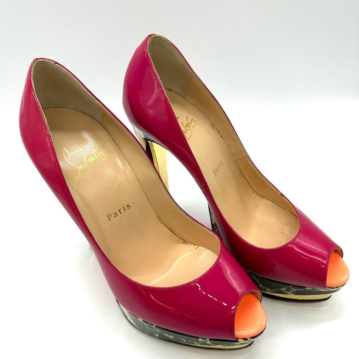 Christian Louboutin クリスチャン ルブタン ハイヒール 24.5 39 プラットフォーム オープントゥ エナメル ピンク