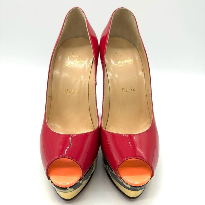 Christian Louboutin クリスチャン ルブタン ハイヒール 24.5 39 プラットフォーム オープントゥ エナメル ピンク