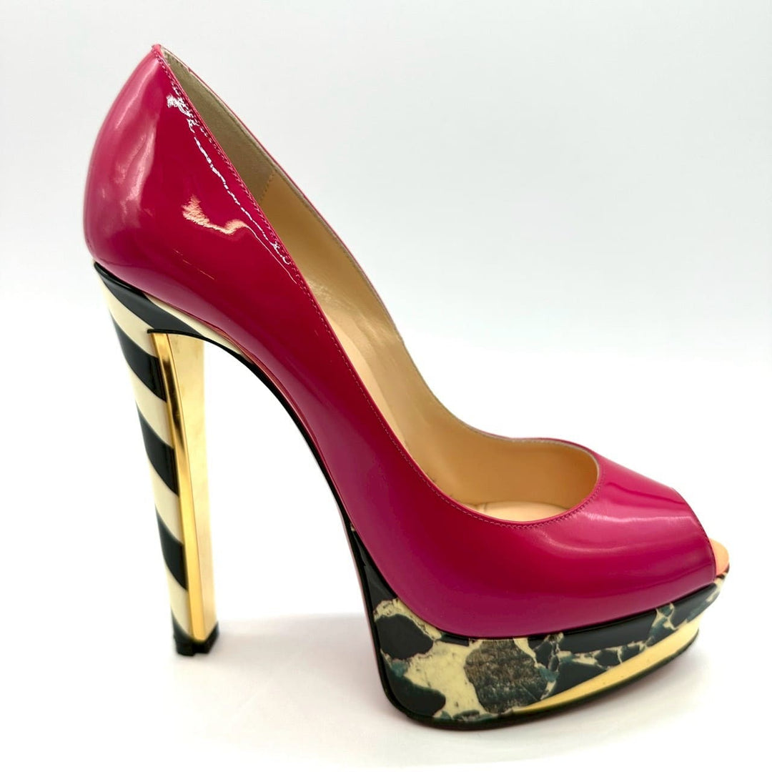 Christian Louboutin クリスチャン ルブタン ハイヒール 24.5 39 プラットフォーム オープントゥ エナメル ピンク