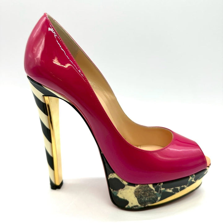 Christian Louboutin クリスチャン ルブタン ハイヒール 24.5 39 プラットフォーム オープントゥ エナメル ピンク