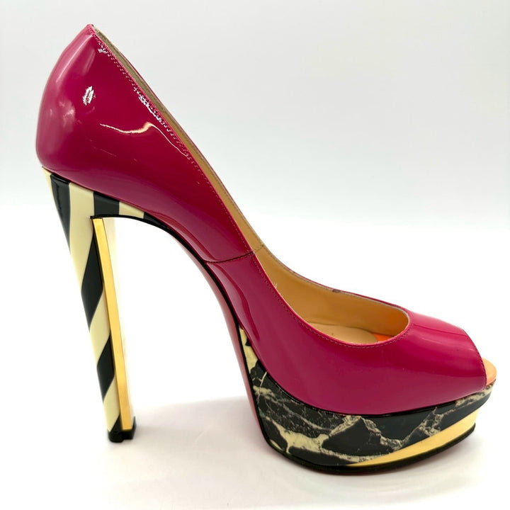 Christian Louboutin クリスチャン ルブタン ハイヒール 24.5 39 プラットフォーム オープントゥ エナメル ピンク