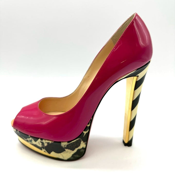 Christian Louboutin クリスチャン ルブタン ハイヒール 24.5 39 プラットフォーム オープントゥ エナメル ピンク