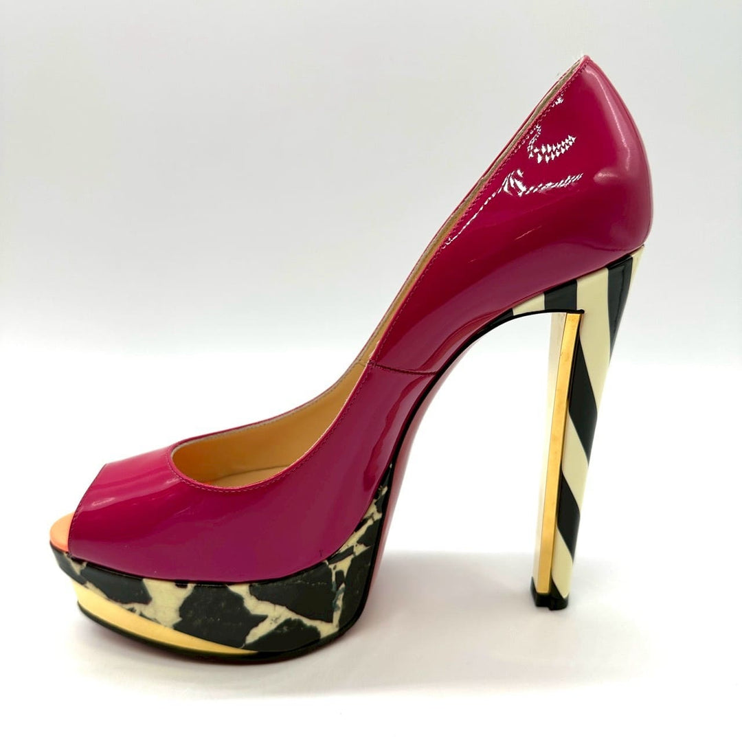 Christian Louboutin クリスチャン ルブタン ハイヒール 24.5 39 プラットフォーム オープントゥ エナメル ピンク
