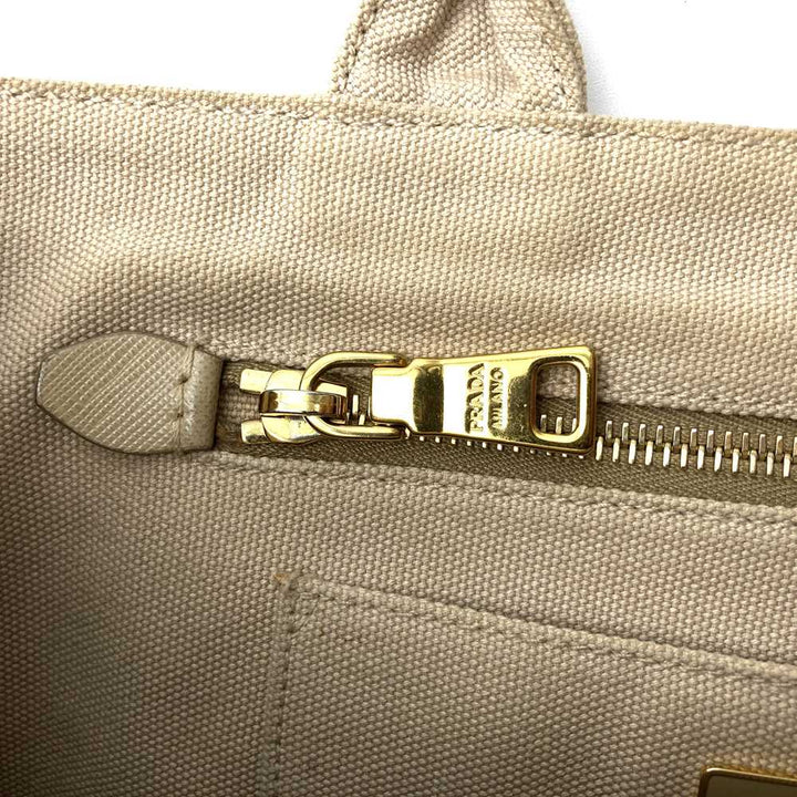 PRADA プラダ カナパビジュー トートバッグ ハンドバッグ スタッズ キャンバス ベージュ アイボリー