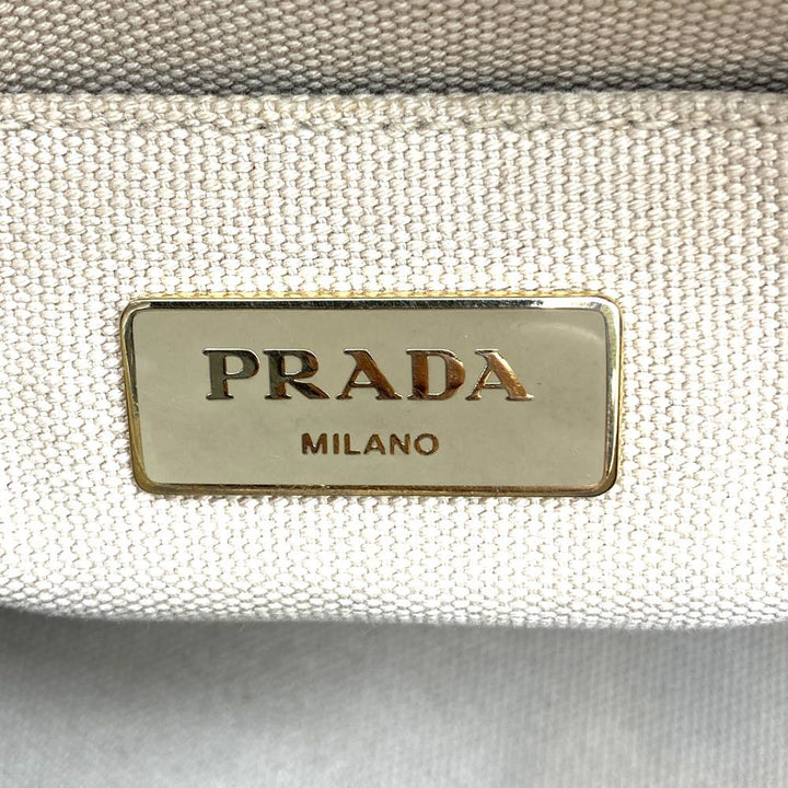 PRADA プラダ カナパビジュー トートバッグ ハンドバッグ スタッズ キャンバス ベージュ アイボリー