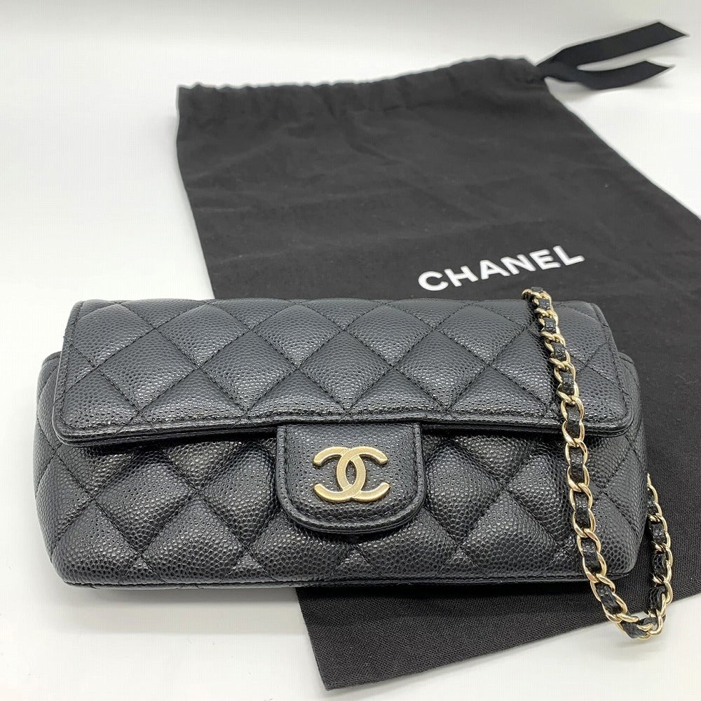 CHANEL シャネル アイウェアケース チェーンショルダーメガネサングラスケース キャビアスキンレザー ブラック 黒 ゴールド金具
