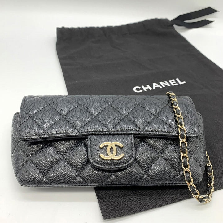 CHANEL シャネル アイウェアケース チェーンショルダーメガネサングラスケース キャビアスキンレザー ブラック 黒 ゴールド金具