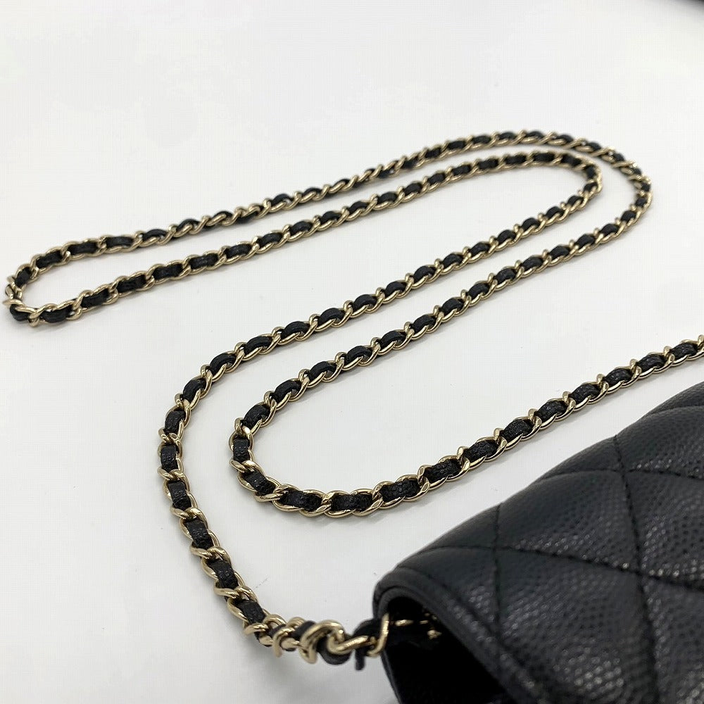 CHANEL シャネル アイウェアケース チェーンショルダーメガネサングラスケース キャビアスキンレザー ブラック 黒 ゴールド金具