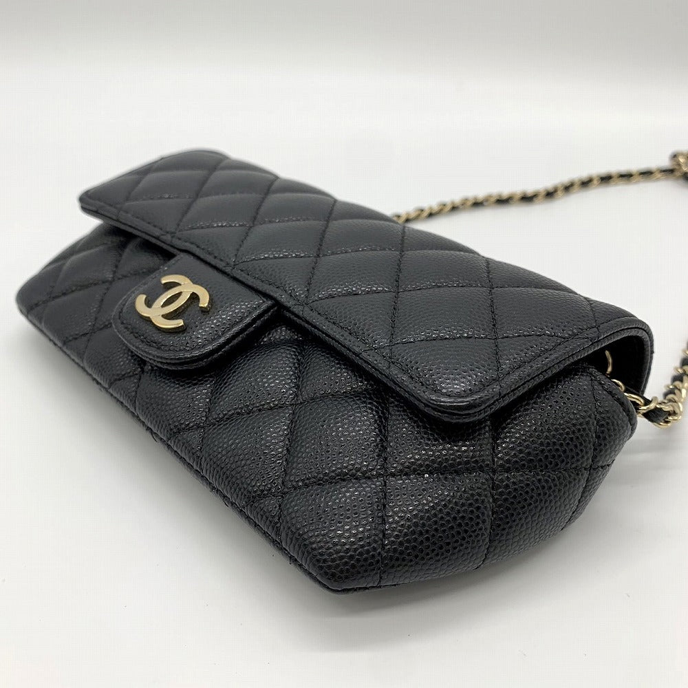 CHANEL シャネル アイウェアケース チェーンショルダーメガネサングラスケース キャビアスキンレザー ブラック 黒 ゴールド金具