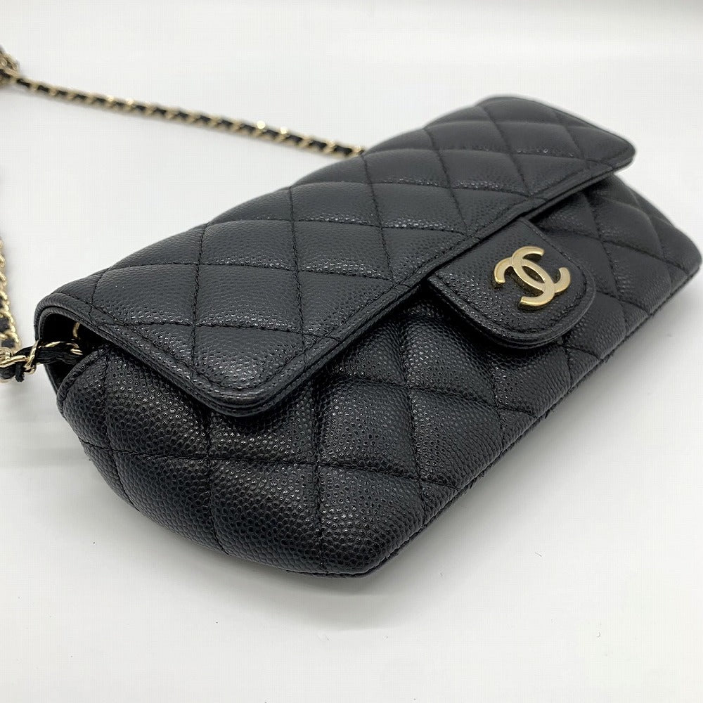 CHANEL シャネル アイウェアケース チェーンショルダーメガネサングラスケース キャビアスキンレザー ブラック 黒 ゴールド金具
