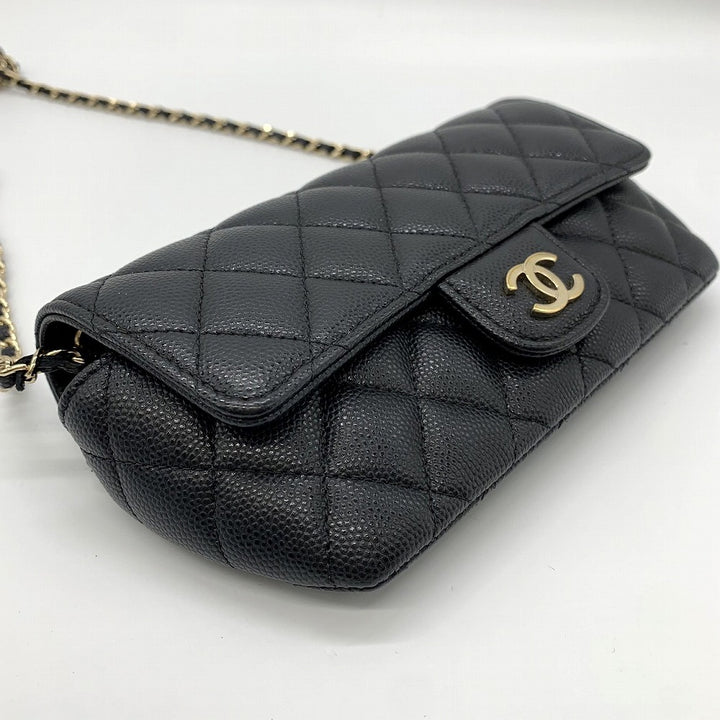 CHANEL シャネル アイウェアケース チェーンショルダーメガネサングラスケース キャビアスキンレザー ブラック 黒 ゴールド金具