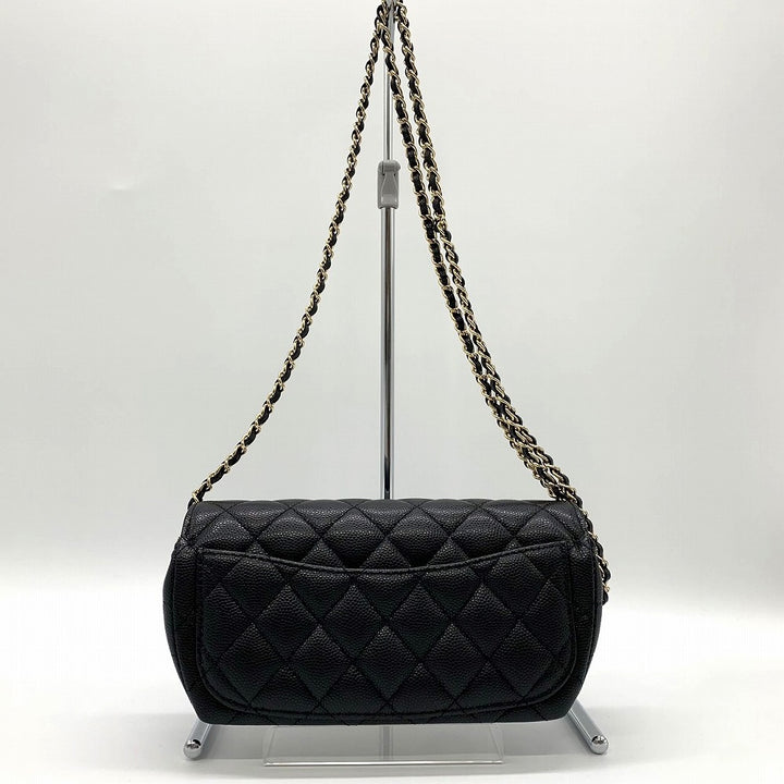 CHANEL シャネル アイウェアケース チェーンショルダーメガネサングラスケース キャビアスキンレザー ブラック 黒 ゴールド金具