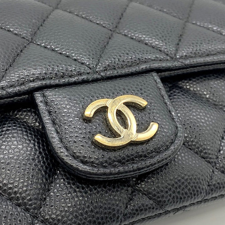 CHANEL シャネル アイウェアケース チェーンショルダーメガネサングラスケース キャビアスキンレザー ブラック 黒 ゴールド金具