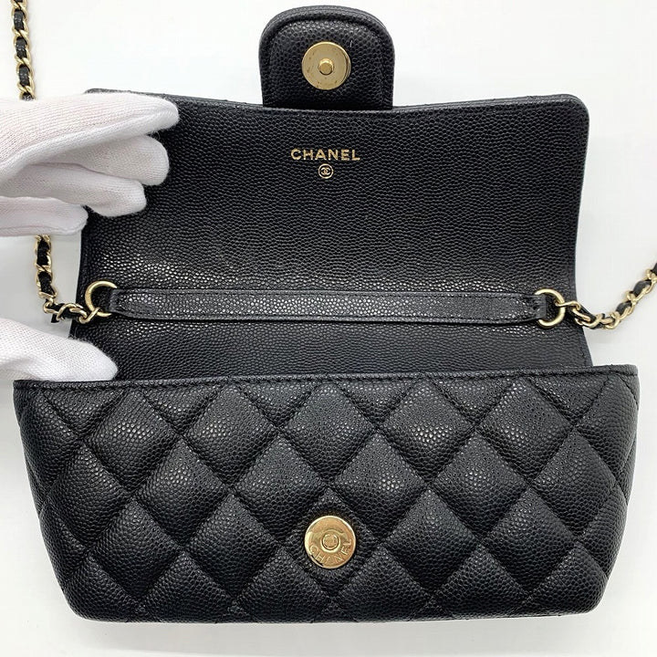 CHANEL シャネル アイウェアケース チェーンショルダーメガネサングラスケース キャビアスキンレザー ブラック 黒 ゴールド金具