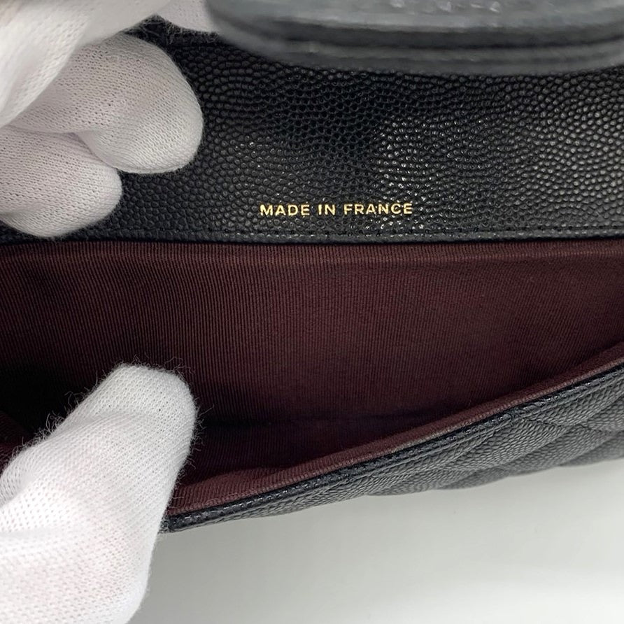 CHANEL シャネル アイウェアケース チェーンショルダーメガネサングラスケース キャビアスキンレザー ブラック 黒 ゴールド金具