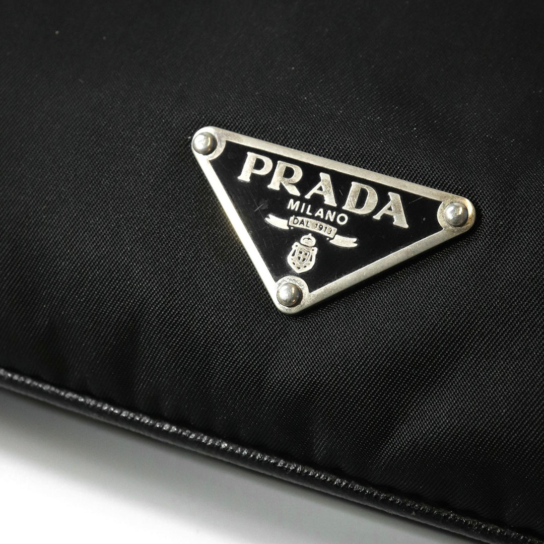PRADA プラダ フラワー刺繍 ショルダーバッグ 薄型 サコッシュ ナイロン/パイソン ブラック