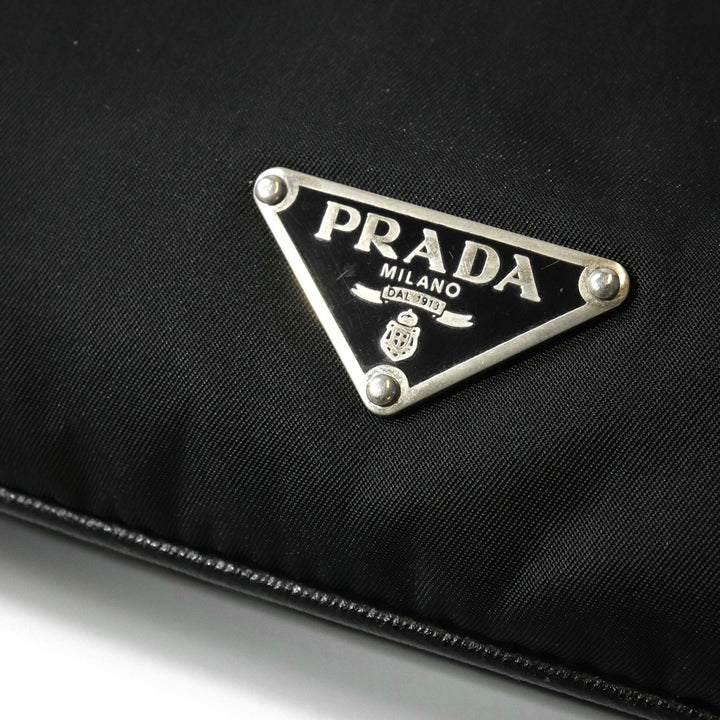 PRADA プラダ フラワー刺繍 ショルダーバッグ 薄型 サコッシュ ナイロン/パイソン ブラック
