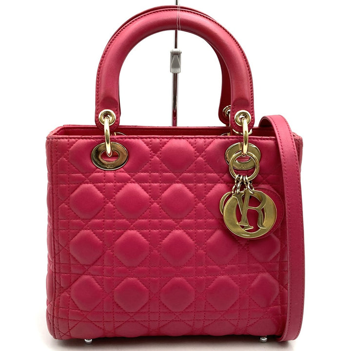 Dior ディオール レディディオール ミディアム 2way ショルダーバッグ ハンドバッグ レザー ピンク ゴールド金具