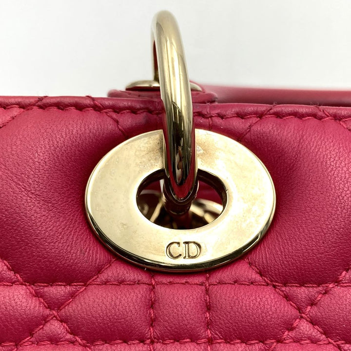 Dior ディオール レディディオール ミディアム 2way ショルダーバッグ ハンドバッグ レザー ピンク ゴールド金具