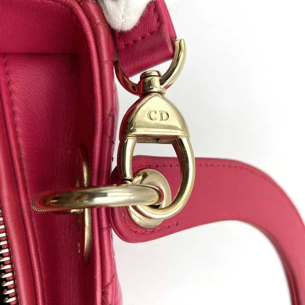 Dior ディオール レディディオール ミディアム 2way ショルダーバッグ ハンドバッグ レザー ピンク ゴールド金具