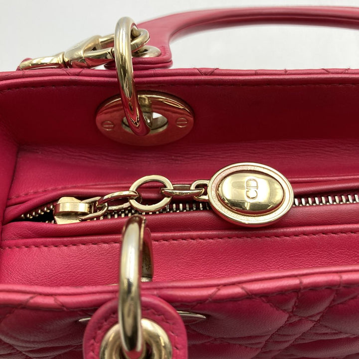Dior ディオール レディディオール ミディアム 2way ショルダーバッグ ハンドバッグ レザー ピンク ゴールド金具