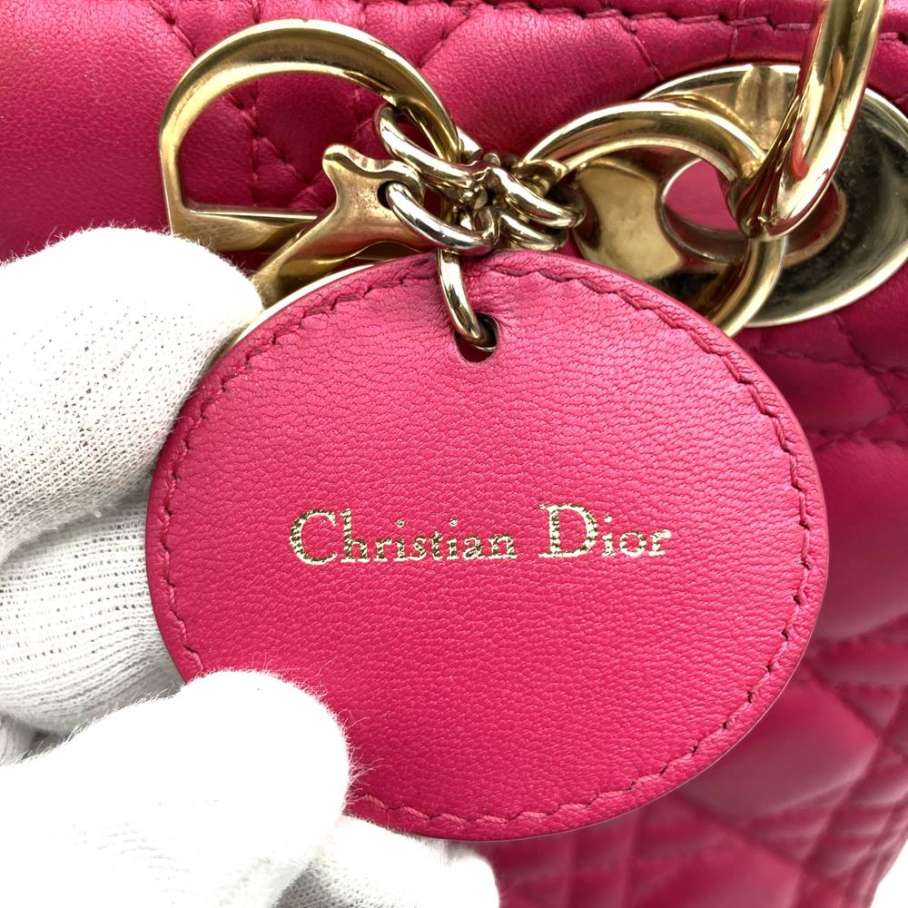 Dior ディオール レディディオール ミディアム 2way ショルダーバッグ ハンドバッグ レザー ピンク ゴールド金具