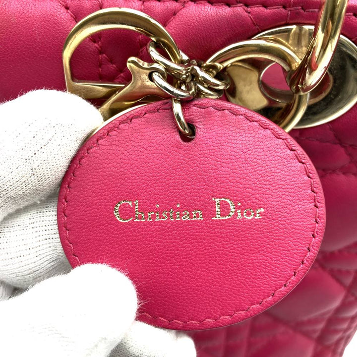 Dior ディオール レディディオール ミディアム 2way ショルダーバッグ ハンドバッグ レザー ピンク ゴールド金具