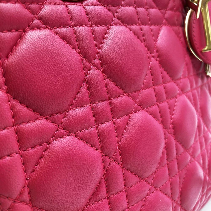 Dior ディオール レディディオール ミディアム 2way ショルダーバッグ ハンドバッグ レザー ピンク ゴールド金具