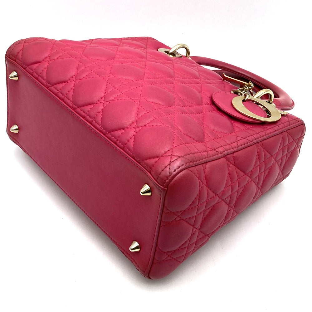 Dior ディオール レディディオール ミディアム 2way ショルダーバッグ ハンドバッグ レザー ピンク ゴールド金具