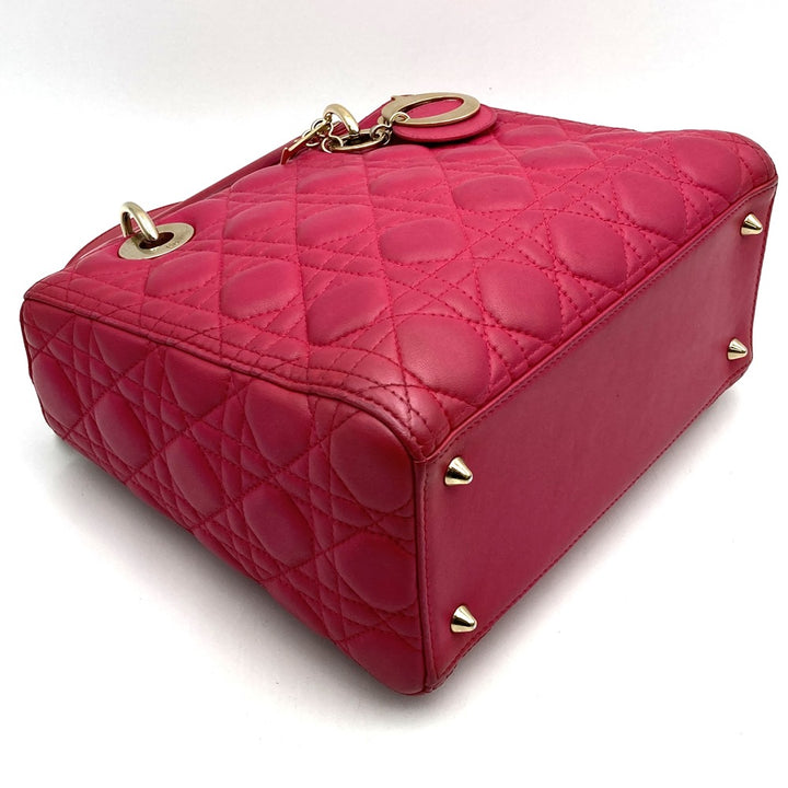 Dior ディオール レディディオール ミディアム 2way ショルダーバッグ ハンドバッグ レザー ピンク ゴールド金具