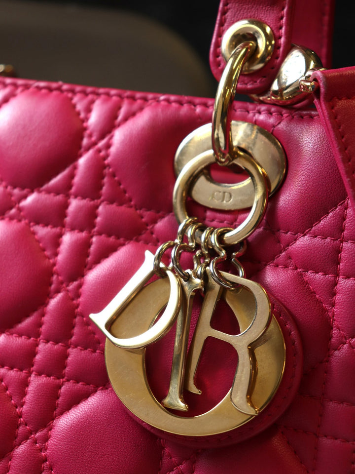 Dior ディオール レディディオール ミディアム 2way ショルダーバッグ ハンドバッグ レザー ピンク ゴールド金具