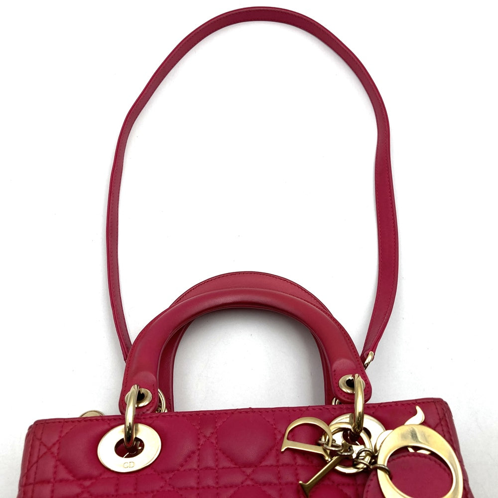 Dior ディオール レディディオール ミディアム 2way ショルダーバッグ ハンドバッグ レザー ピンク ゴールド金具