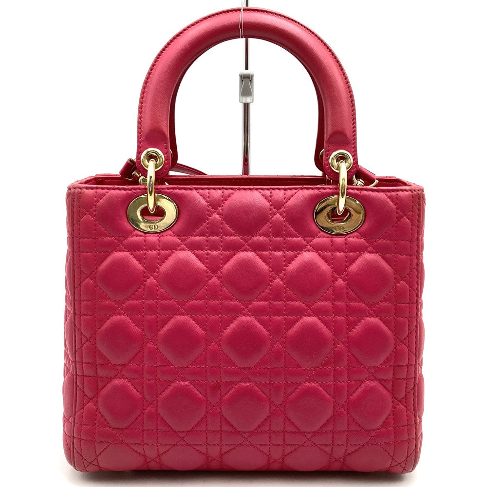 Dior ディオール レディディオール ミディアム 2way ショルダーバッグ ハンドバッグ レザー ピンク ゴールド金具
