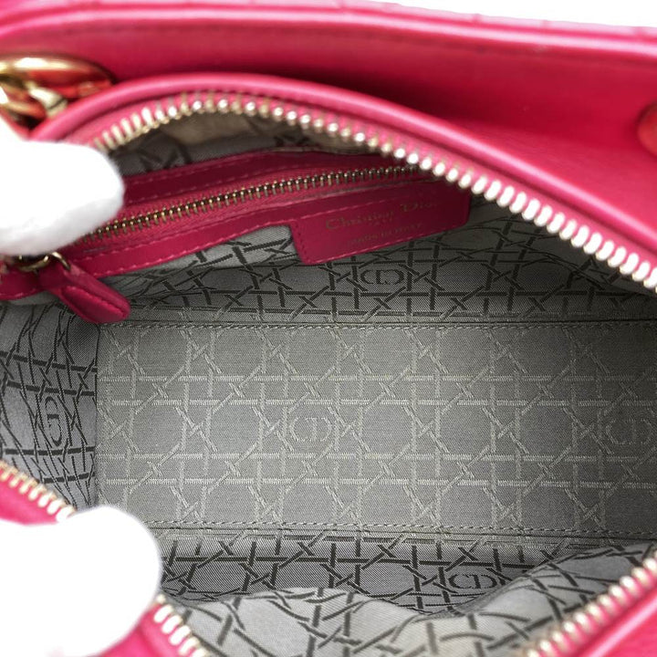 Dior ディオール レディディオール ミディアム 2way ショルダーバッグ ハンドバッグ レザー ピンク ゴールド金具