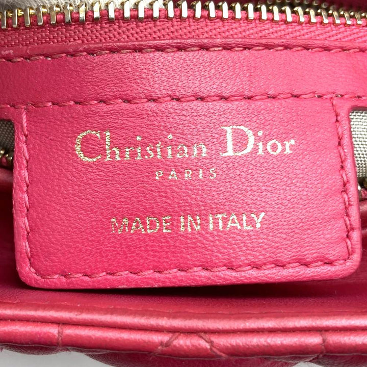 Dior ディオール レディディオール ミディアム 2way ショルダーバッグ ハンドバッグ レザー ピンク ゴールド金具