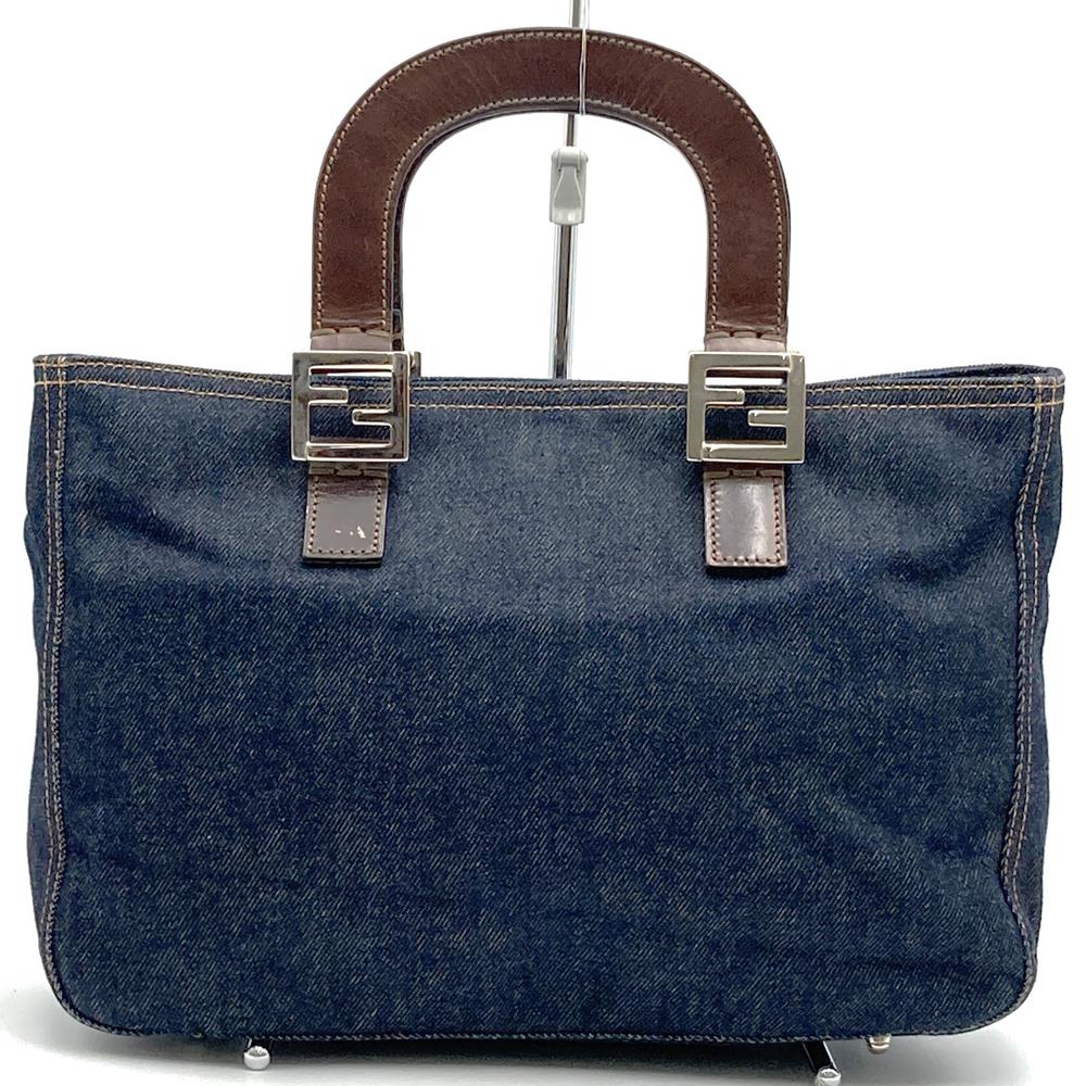 FENDI フェンディ ハンドバッグ トートバッグ デニム レザー ネイビー