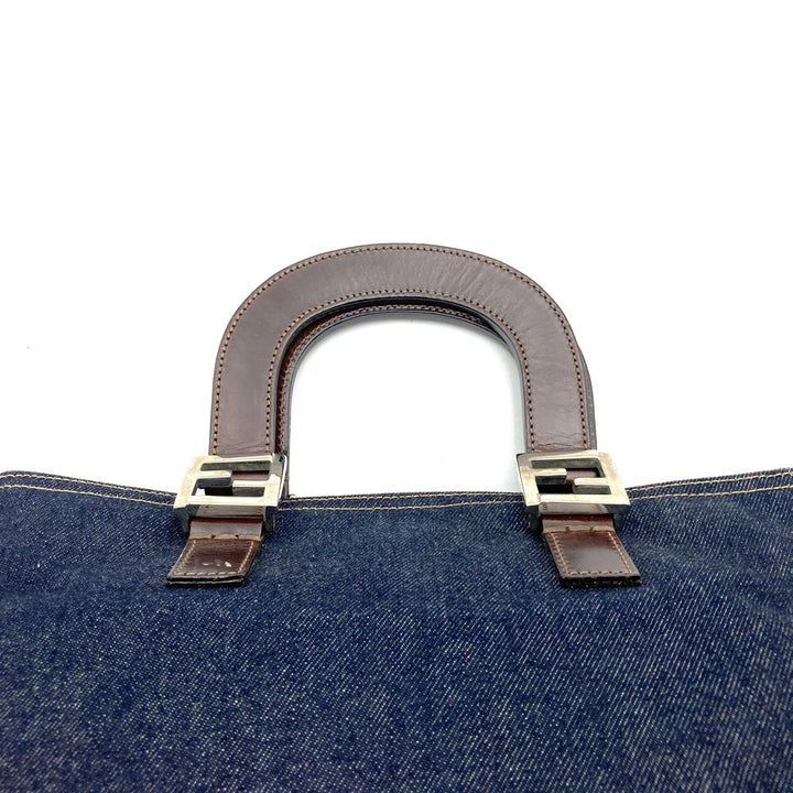 FENDI フェンディ ハンドバッグ トートバッグ デニム レザー ネイビー