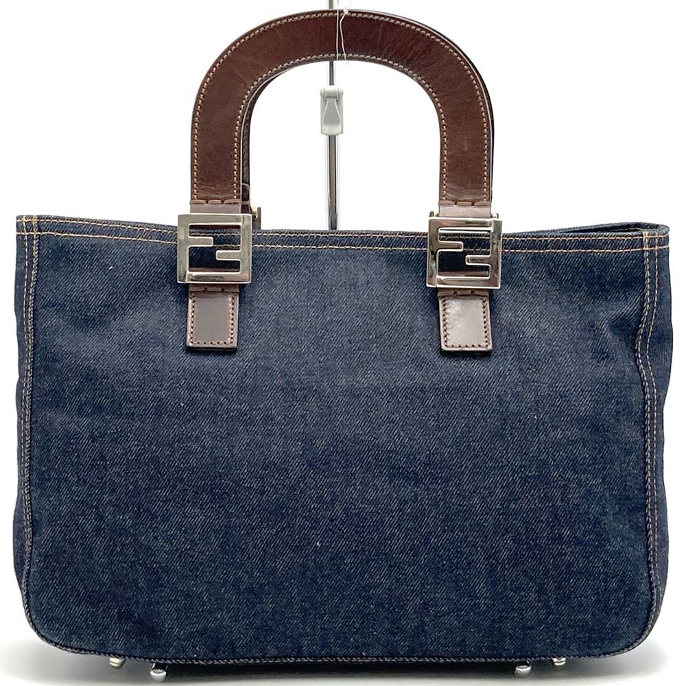 FENDI フェンディ ハンドバッグ トートバッグ デニム レザー ネイビー