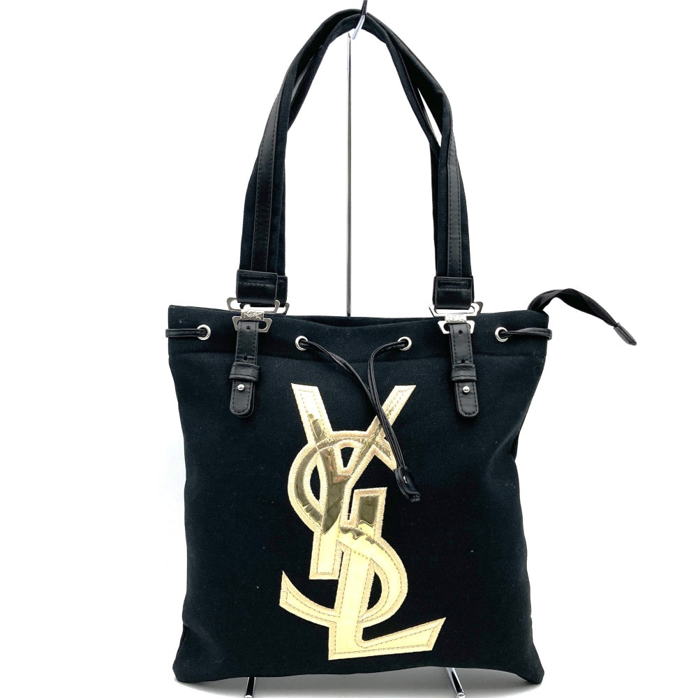 SAINT LAURENT サンローラン ハンドバッグ トートバッグ ロゴ キャンバス レザー ブラック ゴールド ノベルティ