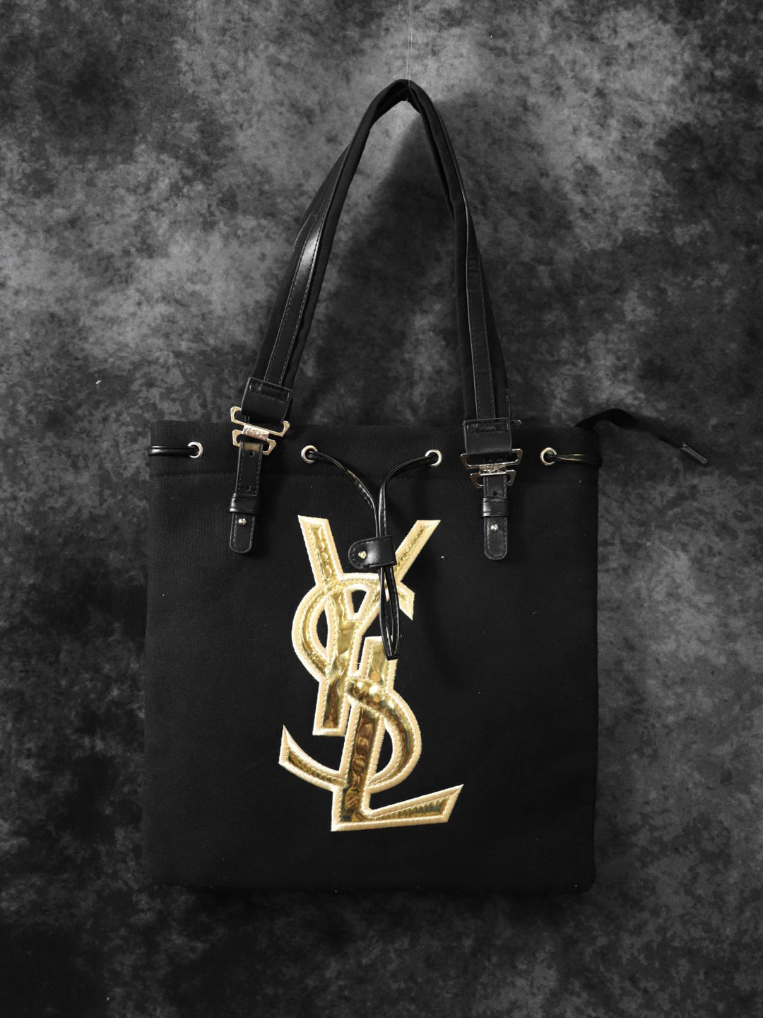 SAINT LAURENT サンローラン ハンドバッグ トートバッグ ロゴ キャンバス レザー ブラック ゴールド ノベルティ